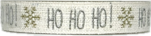 Vánoční stuha Ho Ho Ho – Christmas Cotton Ribbon bílá 15mm x 4m (6,-Kč/m)