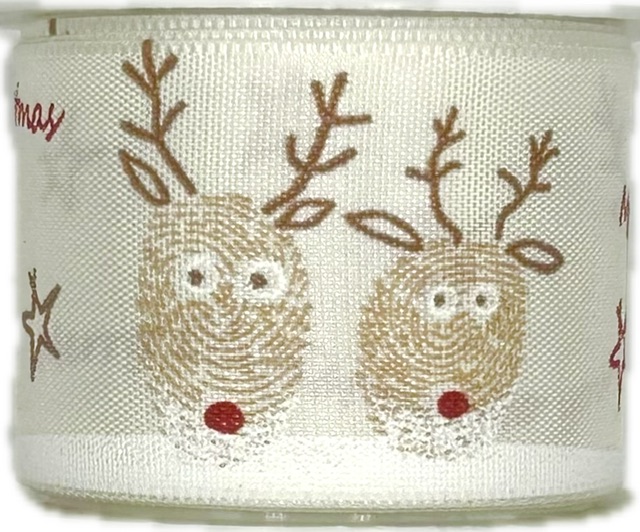 Stuha vánoční taftová REINDEER JOY bílá 40mm x 2m (13,-Kč/m)