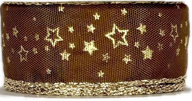 Stuha vánoční saténová NOBLESSE BROWN čokoládově hnědá 25mm x 2m (11,-Kč/m)