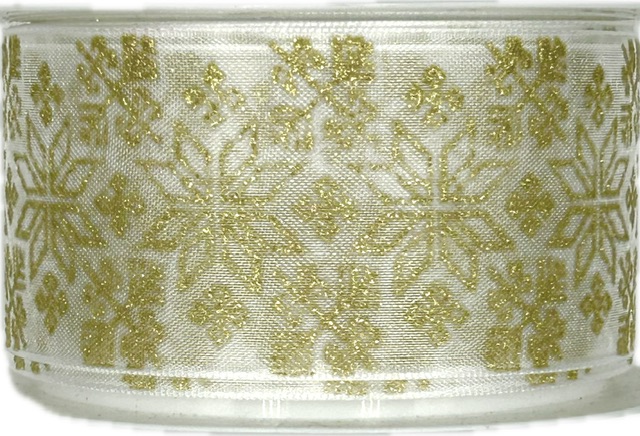 Vánoční stuha organzová GLAMOUR FLOWERS GOLD bílá 40mm x 2m (16,-Kč/m)