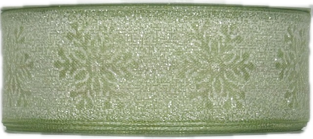 Stuha vánoční SNOW WHISPER GREEN zelená 25mm x 2m (12,-Kč/m)