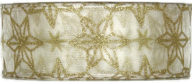 Stuha vánoční taftová SKYSCRAPER GOLD bílá 25mm x 2m (13,-Kč/m)