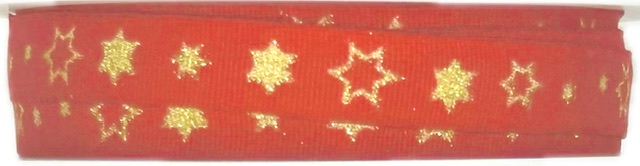 Vánoční stuha GLITTER STARS RED červená 10mm x 4m (6,-Kč/m)