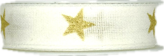 Vánoční stuha WHITE STARS GOLD zlatá 15mm x 2m (9,-Kč/m)