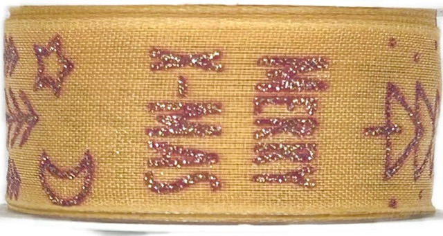 Stuha vánoční CHRISTMAS PRINT medová 25mm x 2m (5,-Kč/m)