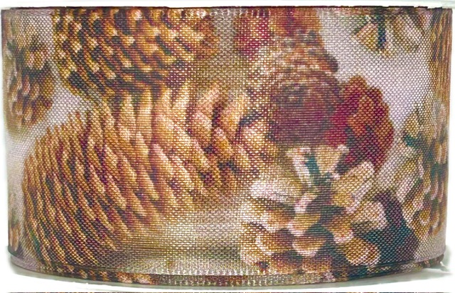 Stuha taftová Pinecone Elegance vánoční 40mm x 2m (14,-Kč/m)