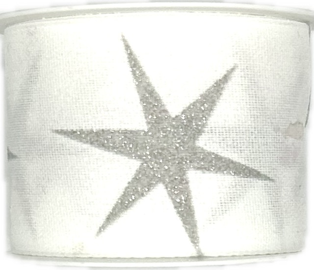 Stuha vánoční bavlněná SHOOTING STAR WHITE bílá 40mm x 2m (14,-Kč/m)