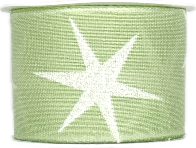 Stuha vánoční bavlněná SHOOTING STAR LIGHT GREEN zelená 40mm x 2m (14,-Kč/m)