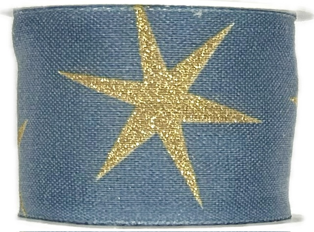 Stuha vánoční bavlněná SHOOTING STAR DARK BLUE modrá 40mm x 2m (14,-Kč/m)