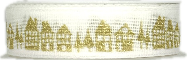 Vánoční stuha Golden Village – Christmas Cotton Ribbon  bílá 15mm x 3,5m (7,-Kč/m)