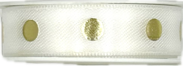 Saténová stuha GOLDEN DOTS WHITE bílá 15mm x 3m (7,-Kč/m)