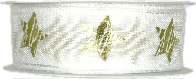 Vánoční stuha RUSTIC STAR WHITE bílá 25mm x 3m (9,-Kč/m)