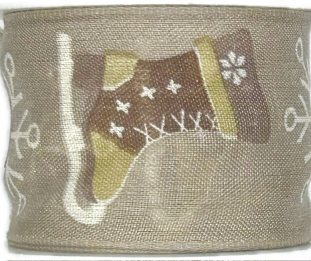 Stuha vánoční WINTER SKATE  hnědá 40mm x 2m (13,-Kč/m)