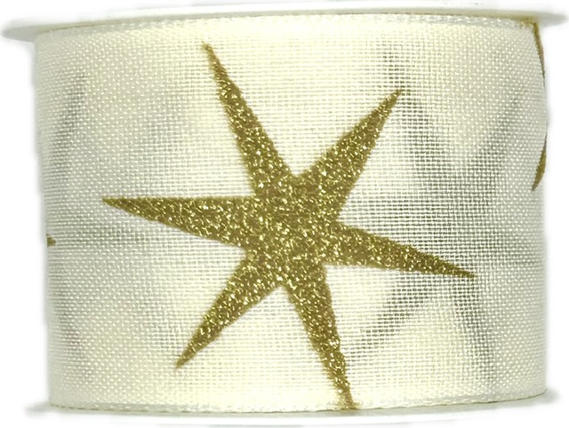 Stuha vánoční bavlněná SHOOTING STAR GOLD krémová 40mm x 2m (14,-Kč/m)