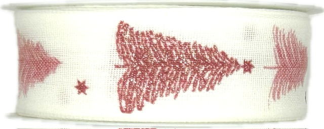 Stuha vánoční WINTER TREE BLUSH PINK bílá 25mm x 2m (12,-Kč/m)