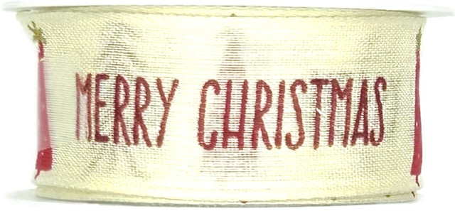 Stuha vánoční COTTON CHRISTMAS JOY CREAM krémová 25mm x 3m (4,-Kč/m)