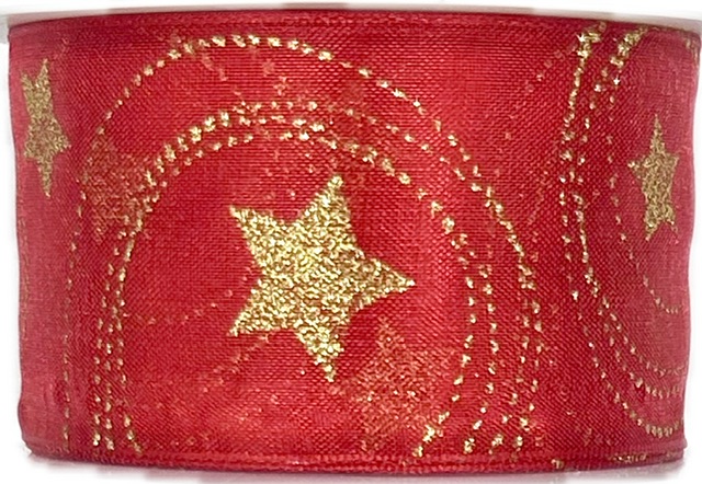 Stuha vánoční STARS HARMONY RED červená 40mm x 2m (15,-Kč/m)