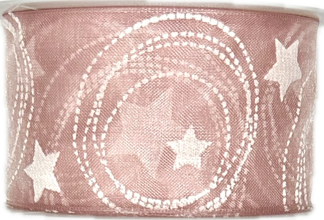 Stuha vánoční STARS HARMONY PINK růžová 40mm x 2m (15,-Kč/m)