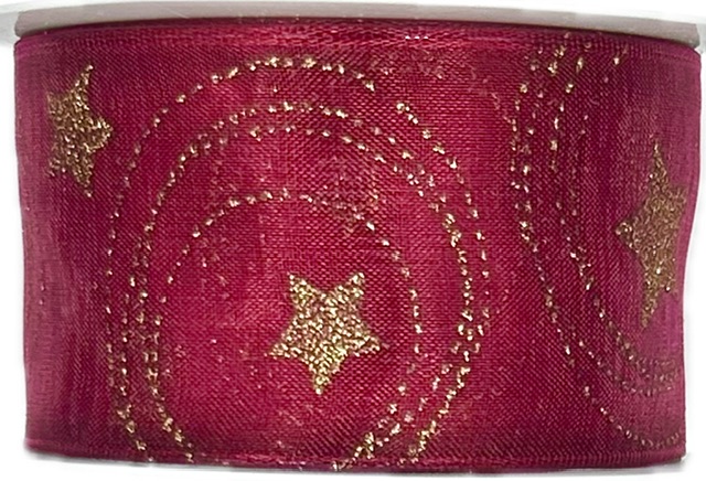 Stuha vánoční STARS HARMONY BURGUNDY bordó 40mm x 2m (15,-Kč/m)