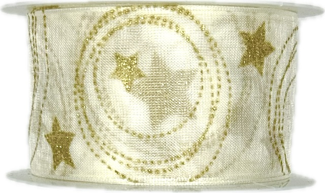 Stuha vánoční STARS HARMONY CREAM krémová 40mm x 2m (15,-Kč/m)