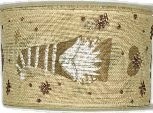 Stuha vánoční GNOME BEIGE béžová 40mm x 2m (13,-Kč/m)