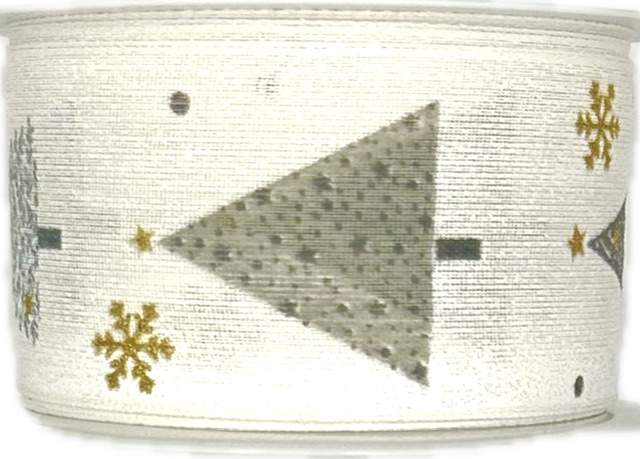 Stuha vánoční Frosted Tree Elegance – Silver Mist bílá (16,-Kč/m)