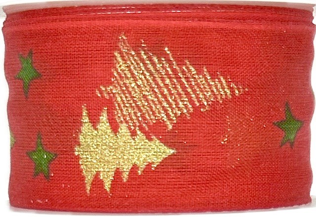 Stuha vánoční Golden Pine Glow – Red červená 40mm x 2m (14,-Kč/m)