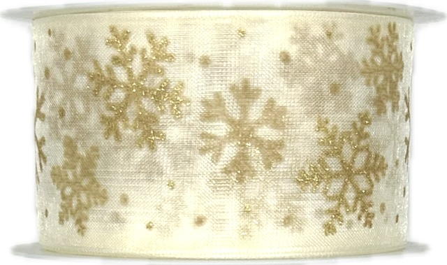 Stuha vánoční ICE STAR GOLD krémová 40mm x 3m (13,-Kč/m)