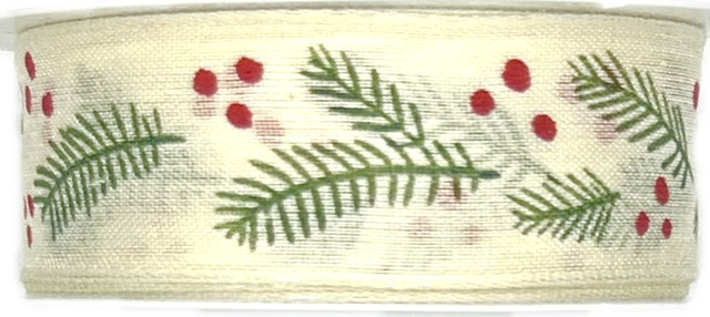 Stuha vánoční  Holly Breeze krémová 25mm x 3m (9,-Kč/m)