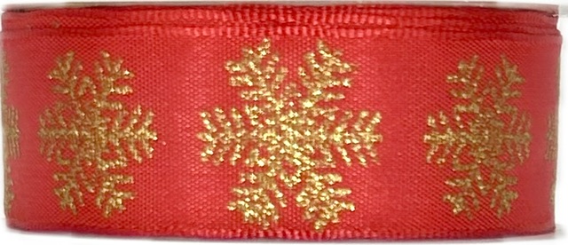 Stuha vánoční WINTER GOLD FLAKES RED červená 25mm x 3m (10,-Kč/m)