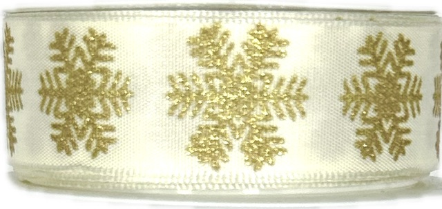 Stuha vánoční WINTER GOLD FLAKES CREAM krémová 25mm x 3m (10,-Kč/m)