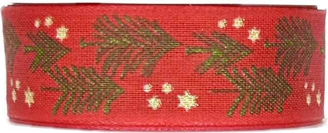 Stuha vánoční X-MAS TREES RED červená 25mm x 3m (9,-Kč/m)