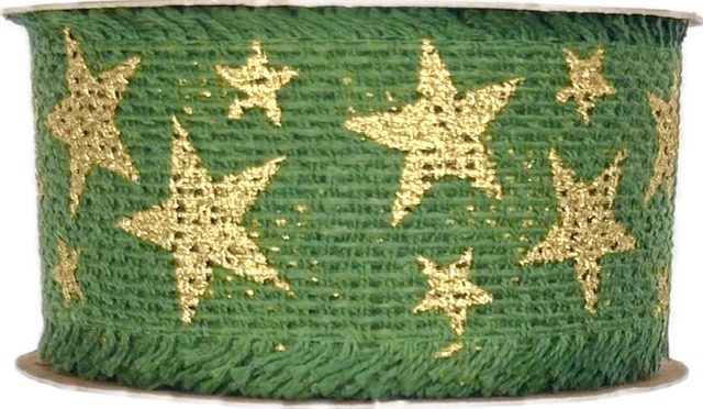 Stuha vánoční jutová JUTA STARSHINE GREEN zelená 40mm x 2m (17,-Kč/m)