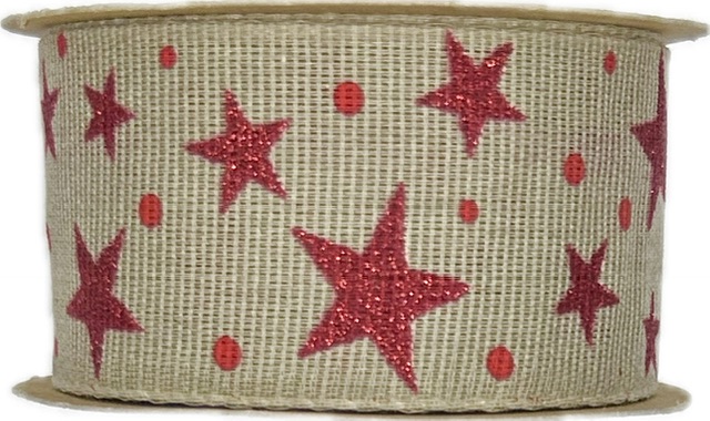 Stuha vánoční LINEN STAR MAGIC GRAY šedá 40mm x 2m (15,-Kč/m)