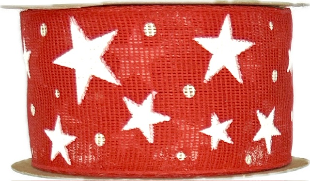 Stuha vánoční LINEN STAR MAGIC RED červená 40mm x 2m (15,-Kč/m)