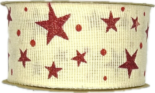 Stuha vánoční LINEN STAR MAGIC CREAM krémová 40mm x 3m (12,-Kč/m)