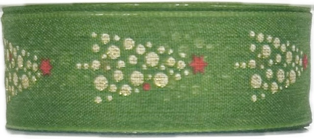 Stuha vánoční GLOW TREE GREEN zelená 25mm x 3m (10,-Kč/m)