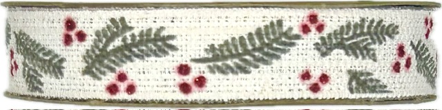 Stuha vánoční HOLLY CHARM WHITE bílá 15mm x 4m (7,-Kč/m)