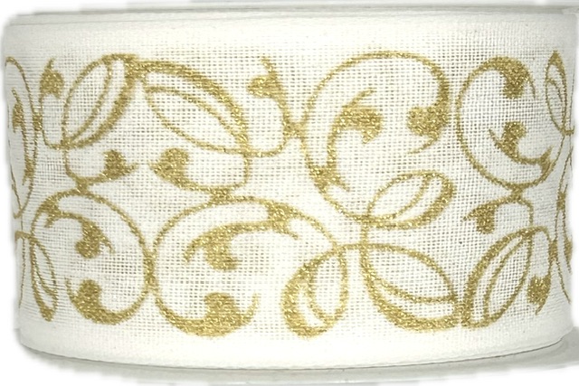 Stuha vánoční GOLDEN ELEGANCE SCROLL bílá 40mm x 2m (14,-Kč/m)
