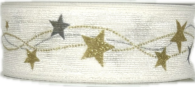 Stuha vánoční CELESTIAL GLOW WHITE bílá 25mm x 2m (13,-Kč/m) 