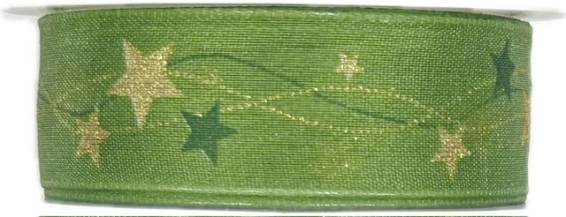 Stuha vánoční CELESTIAL GLOW GREEN zelená 25mm x 2m (13,-Kč/m) 