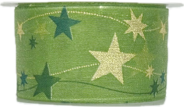 Stuha vánoční CELESTIAL GLOW GREEN zelená 40mm x 2m (15,-Kč/m) 