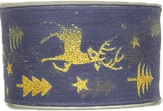 Stuha vánoční WOODLAND REINDEER MIDNIGHT tmavě modrá 40mm x 2m (14,-Kč/m)