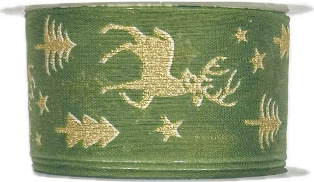 Stuha vánoční WOODLAND REINDEER FOREST zelená 40mm x 2m (14,-Kč/m)