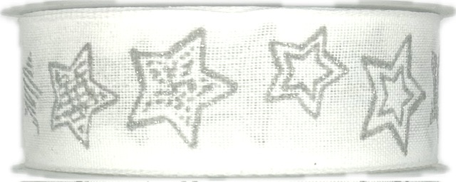 Stuha vánoční STARLIGHT WHITE SILVER bílá 25mm x 3m (9,-Kč/m)