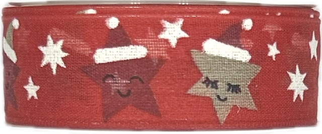 Stuha vánoční MERRY STAR FACES červená 25mm x 3m (9,-Kč/m) 