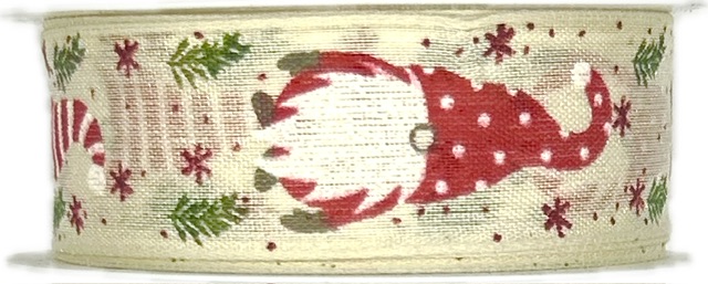 Stuha vánoční NORDIC GNOME CREAM krémová 25mm x 2m (12,-Kč/m)