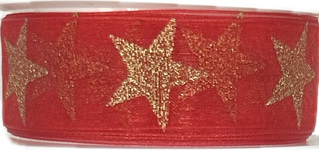 Stuha vánoční STARGLOW ORGANZA RED červená 25mm x 3m (9,-Kč/m)