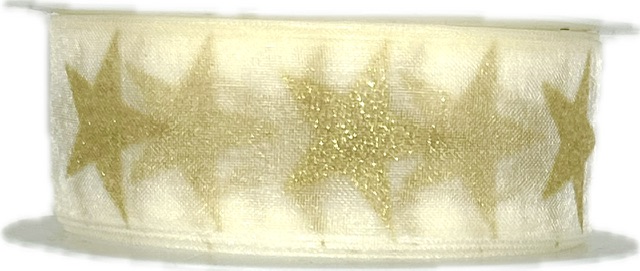 Stuha vánoční STARGLOW ORGANZA CREAM krémová 25mm x 3m (9,-Kč/m)