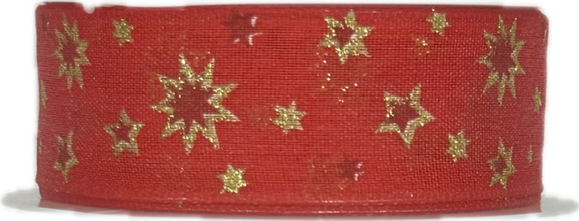 Stuha vánoční TWINKLE COTTON STARS RED červená 25mm x 3m (9,-Kč/m)